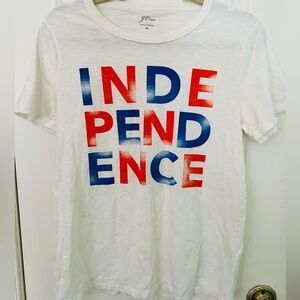 J. Crew White Tee with Vibrant Red and Blue Design